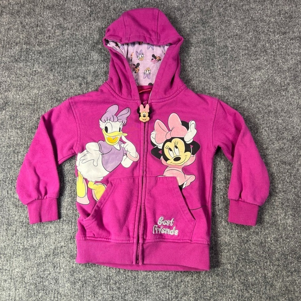 Disney Junior Girls 5 Minnie & Daisy Full Zip Hoodie Pink Fleece Cute Graphic